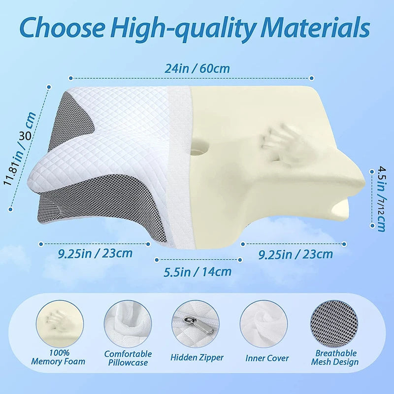 Memory Foam Cervical Pillow Ergonomic 2-in-1 Pillow for personalized neck support and comfort.