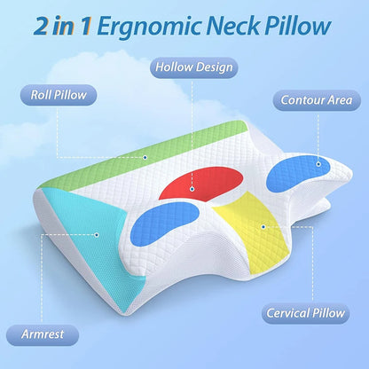 Memory Foam Cervical Pillow Ergonomic 2-in-1 Pillow for personalized neck support and comfort.