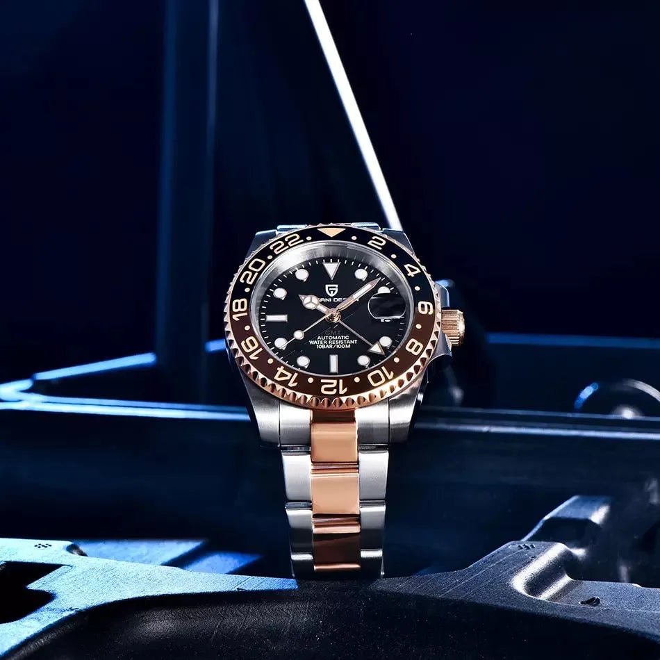 Pagani Design PD-1662 - 40mm GMT Gold Automatic Watch Sapphire Crystal 100m